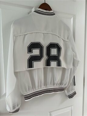 MO&Co. White Sheer Mesh Varsity Bomber Jacket Size Small